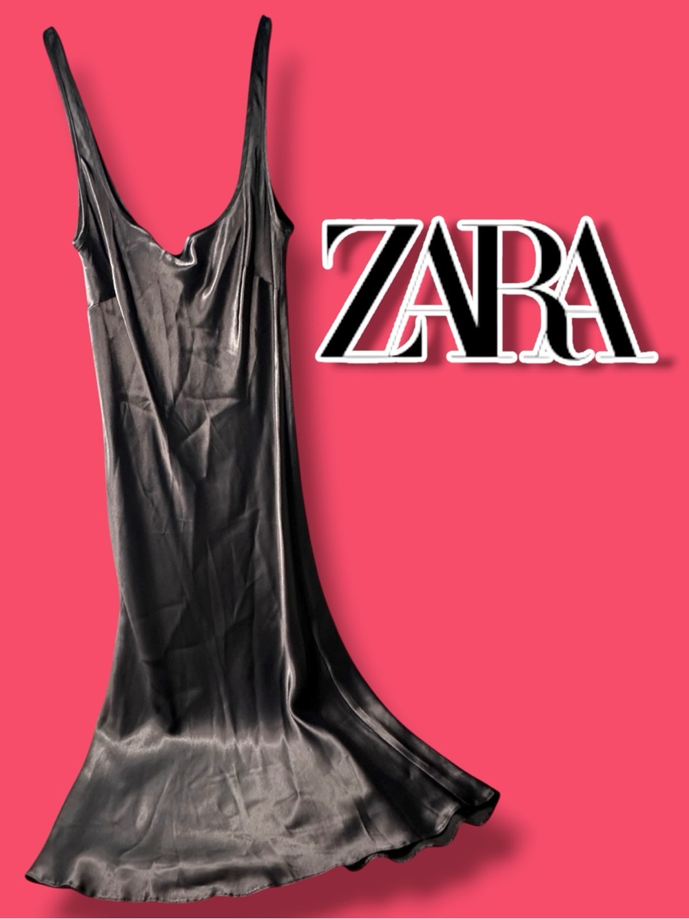 Never Worn ZAR Lower V-Back Satin Effect Slip Dress in Black. Size XS